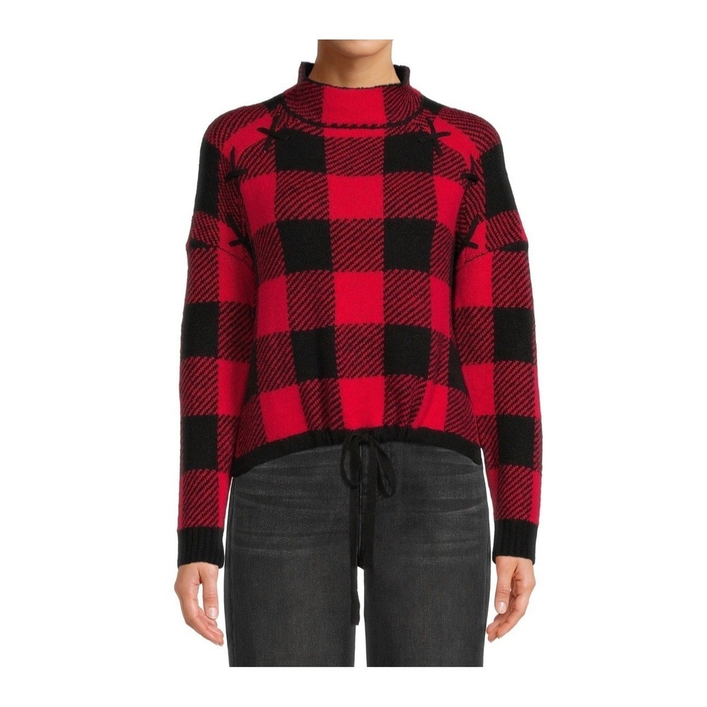 NWT No Boundaries Juniors' Plaid Lace-Up Neck Sweater – Size XS